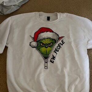 Gildan White Crew Neck Sweater with Grinch Design